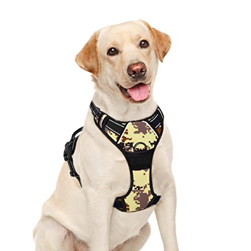 BARKBAY Hundegeschirr, kein Ziehen, groß, reflektierend, mit Frontclip und einfacher Kontrolle, Griff für Spaziergänge, Training, Laufen (Desert Camo, L) von BARKBAY