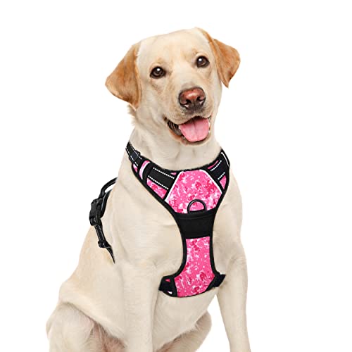 BARKBAY Hundegeschirr, kein Ziehen, groß, reflektierend, mit Frontclip und einfacher Kontrollgriff für Spaziergänge, Training, Laufen (Pink Camo, L) von BARKBAY