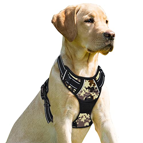 BARKBAY Hundegeschirr, kein Ziehen, mit Clip, strapazierfähig, reflektierend, einfach zu kontrollieren, für große Hunde (Desert Camo, M) von BARKBAY
