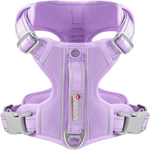 BARKBAY Hundegeschirr, kein Ziehen, mit Tasche für ID-Tag, strapazierfähig, reflektierend, einfache Kontrolle für große Hunde, Violett (Violett, M) von BARKBAY