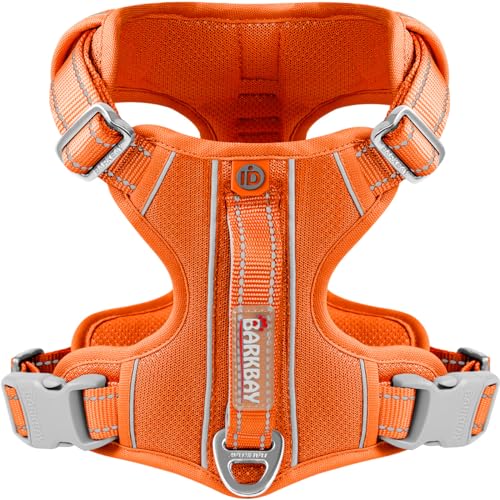 BARKBAY Hundegeschirr ohne Ziehen, strapazierfähig, reflektierend, leicht zu kontrollierender Griff für große Hunde, mit ID-Tag-Tasche (orange, L) von BARKBAY