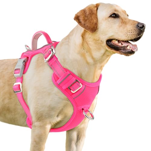 BARKBAY No-Pull Hundegeschirr mit 3 Schnallen, großes reflektierendes Hundegeschirr mit Frontclip und einfachem Kontrollgriff für Spaziergänge, Training und Laufen, mit ID-Tag-Tasche (Pink, Größe XL) BARKBAY No-Pull Hundegeschirr mit 3 Schnallen, großes reflektierendes Hundegeschirr mit Frontclip und einfachem Kontrollgriff für Spaziergänge, Training und Laufen, mit ID-Tag-Tasche (Pink, Größe XL) von BARKBAY