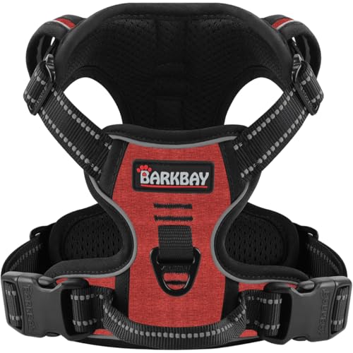 Hundegeschirr, kein Ziehen, groß, reflektierendes Brustgeschirr mit Frontclip und leicht zu bedienendem Griff für Spaziergänge, Training, Laufen (ROI Rot, M) von BARKBAY