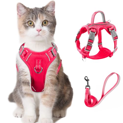 Katzengeschirr und Leine, Set zum Spazierengehen, ausbruchsicher, für kleine und große Katzen, mit ID-Tag-Tasche (Pink, S) von BARKBAY