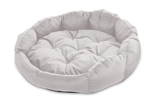 BARRY & LUCY® Hundesofa Premium Rund Hundematratze Hundekissen 2in1 Gestepptt Liegekissen Weiches Kissen Hundebett (Misty Silber M (Ø60 cm) von BARRY & LUCY