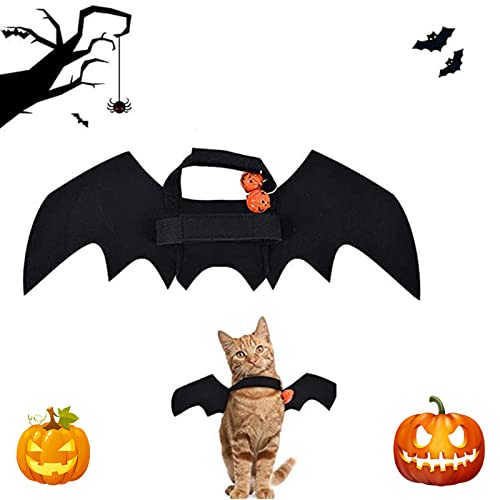 Katze Bat Wings Kostüm, Halloween Katze Kleidung, Halloween Hund kostüm, Haustier Fledermaus Kostüm, Haustierkostüm Fledermausflügel, 1 Stück Halloween-Kostüm für Hunde, Katzen mit 2Pcs Pumpkin Bell von BASTOUR