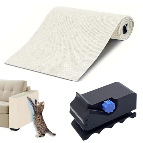 Kratzmatte für Katzen+Kartonschneider für Katzenkratzer, Selbstklebend Kratzmatte Katze, Kratzbrett Kratzwand DIY Kratzteppich Katzenkratzer Kleber Möbelschutz(200cm*40cm*4mm, Beige) von BASTOUR