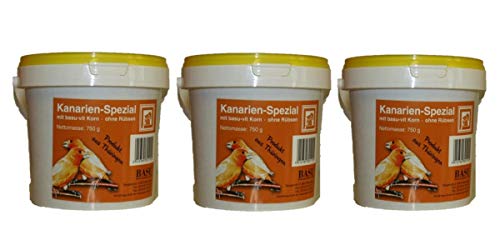 BASU Kanarien Spezial 3 x 750 g (2,25 kg) im Eimer - Alleinfutter für Kanarienvögel ohne Rübsen - Kanarienvogelfutter - Kanarienfutter von BASU