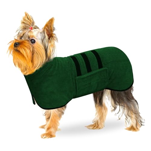 BASVII Hundebademantel aus Mikrofaser, Bademantel Hund Extra SaugfäHig und Schnell Trocknendes mit Klettverschluss und Verstellbarem Schrumpfband, für Große Mittel und Kleine Hunde von BASVII