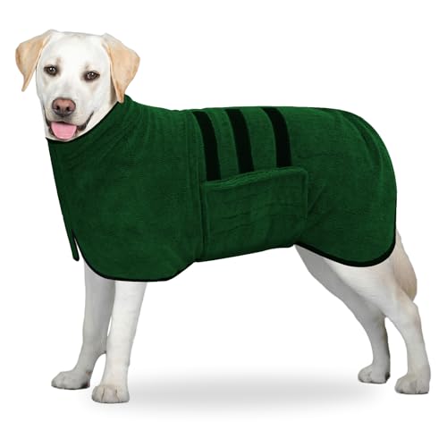 Hundebademantel aus Mikrofaser, Bademantel Hund Extra SaugfäHig und Schnell Trocknendes mit Klettverschluss und Verstellbarem Schrumpfband, Hundebademantel für Große Mittel und Kleine Hunde (XL) von BASVII