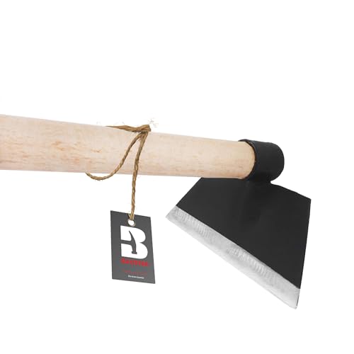 BAUSTER Gartenhacke mit Zinken – Rechteckige, geschmiedete Hacke (schwarz) mit 110 cm Holzstiel (Gesamtlänge 115 cm) – Für Erde lockern, lüften & Unkraut entfernen von BAUSTER
