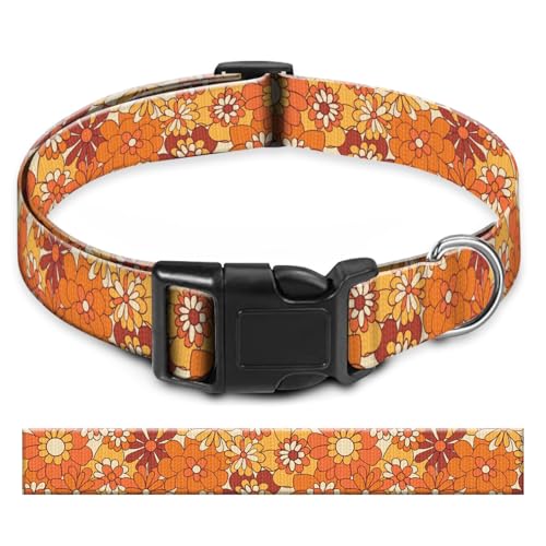 BAYCUFKQ Hundehalsband, niedliches Haustierhalsband, verstellbar für große Hunde, weiche Hundehalsbänder mit Schnellverschluss-Schnalle zum Spazierengehen, Laufen, Boho, orangefarbene Blumen von BAYCUFKQ