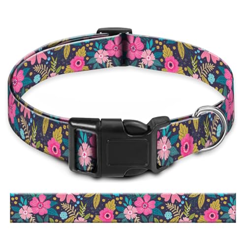 BAYCUFKQ Hundehalsband, niedliches Haustierhalsband, verstellbar für große Hunde, weiche Hundehalsbänder mit Schnellverschluss-Schnalle zum Spazierengehen, Laufen, Rosa, Blau, Blumen von BAYCUFKQ