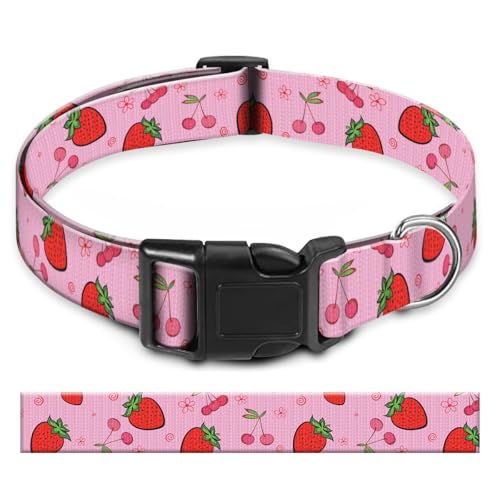 BAYCUFKQ Hundehalsband, niedliches Haustierhalsband, verstellbar für große Hunde, weiche Hundehalsbänder mit Schnellverschluss-Schnalle zum Spazierengehen, Laufen, Rosa, Straberries und Kirschen BAYCUFKQ Hundehalsband, niedliches Haustierhalsband, verstellbar für große Hunde, weiche Hundehalsbänder mit Schnellverschluss-Schnalle zum Spazierengehen, Laufen, Rosa, Straberries und Kirschen von BAYCUFKQ