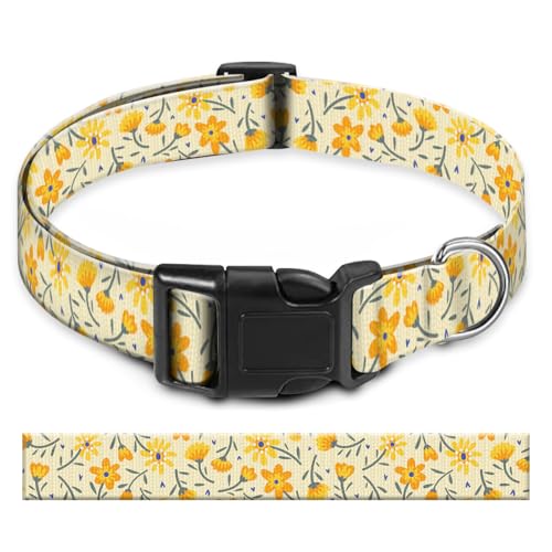 BAYCUFKQ Hundehalsband, niedliches Haustierhalsband, verstellbar für große Hunde, weiche Hundehalsbänder mit Schnellverschluss-Schnalle zum Spazierengehen, Laufen, gelbe Blume von BAYCUFKQ