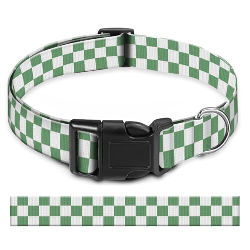 BAYCUFKQ Hundehalsband, niedliches Haustierhalsband, verstellbar für große Hunde, weiche Hundehalsbänder mit Schnellverschluss-Schnalle zum Spazierengehen, Laufen, grünes Schachbrett von BAYCUFKQ