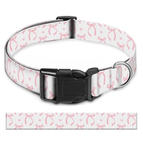 BAYCUFKQ Hundehalsband, niedliches Haustierhalsband, verstellbar für große Hunde, weiche Hundehalsbänder mit Schnellverschluss-Schnalle zum Spazierengehen, Laufen, rosa Schleife von BAYCUFKQ