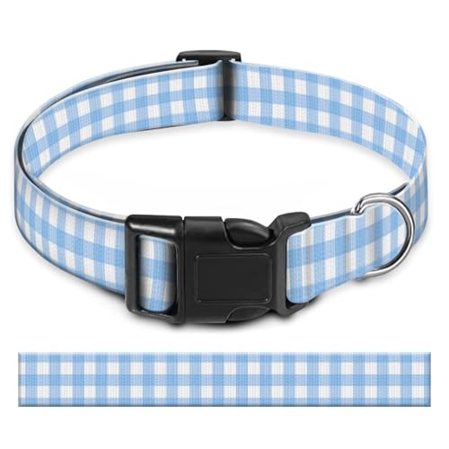 BAYCUFKQ Hundehalsband, niedliches Haustierhalsband, verstellbar für große Hunde, weiches Hundehalsband mit Schnellverschluss-Schnalle zum Spazierengehen, Laufen, Blau kariert von BAYCUFKQ