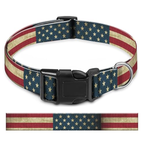 BAYCUFKQ Hundehalsband, niedliches Haustierhalsband, verstellbar für mittelgroße Hunde, weiche Hundehalsbänder mit Schnellverschluss-Schnalle zum Spazierengehen, Laufen, amerikanische Flagge von BAYCUFKQ