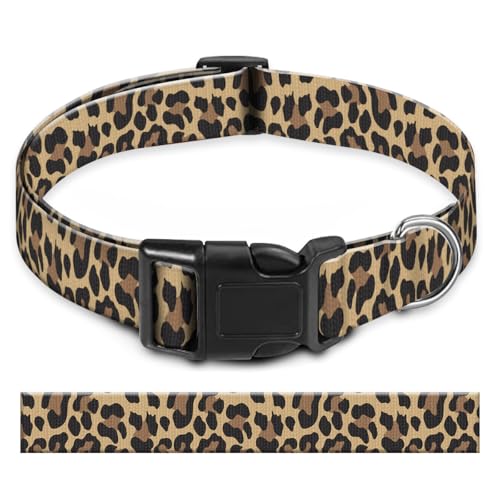 BAYCUFKQ Hundehalsband, niedliches Haustierhalsband, verstellbar für mittelgroße Hunde, weiche Hundehalsbänder mit Schnellverschluss-Schnalle zum Spazierengehen, Laufen, braunes Leopardenleder von BAYCUFKQ