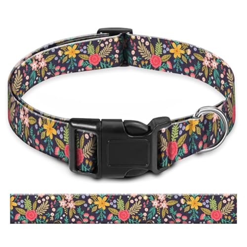BAYCUFKQ Hundehalsband, niedliches Haustierhalsband, verstellbar für mittelgroße Hunde, weiches Hundehalsband mit Schnellverschluss-Schnalle zum Spazierengehen, Laufen, bunte Blumen von BAYCUFKQ