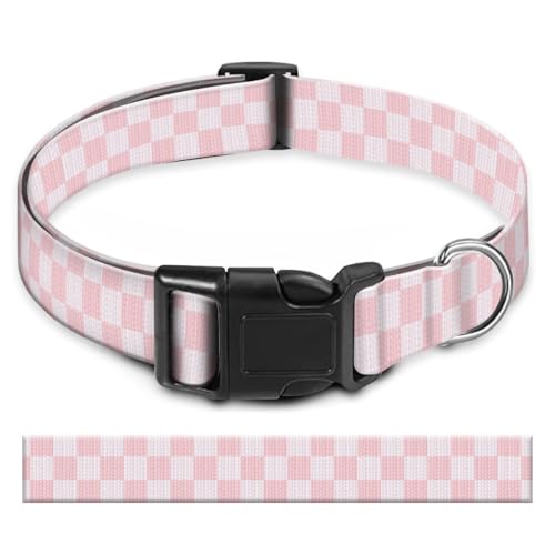 BAYCUFKQ Hundehalsband, niedliches Haustierhalsband, verstellbar für mittelgroße Hunde, weiches Hundehalsband mit Schnellverschluss-Schnalle zum Spazierengehen, Laufen, rosa Schachbrett von BAYCUFKQ