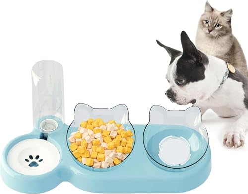 BAYINBROOK Katzen Futternapf,Katzen-Futternapf mit automatischem Wasserspender, für Katze Neigbar Katzenpfe Abnehmbar,für Kleine und Mittelgroße Hunde und Katzen (G) von BAYINBROOK