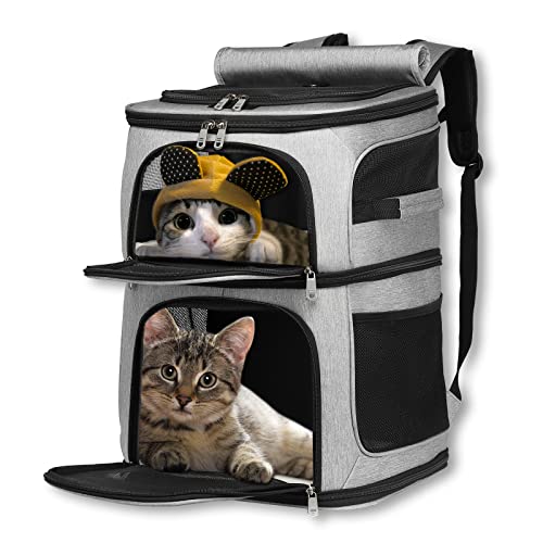 Katzen Transportboxen für 2 Katzen，Katzen-Rucksack für 2 Katzen，Einzelne Doppelte Schicht Einstellbar，Atmungsaktive und Faltbare， für Outdoor-Reisen/Spaziergang und Picknick von BAYINBROOK