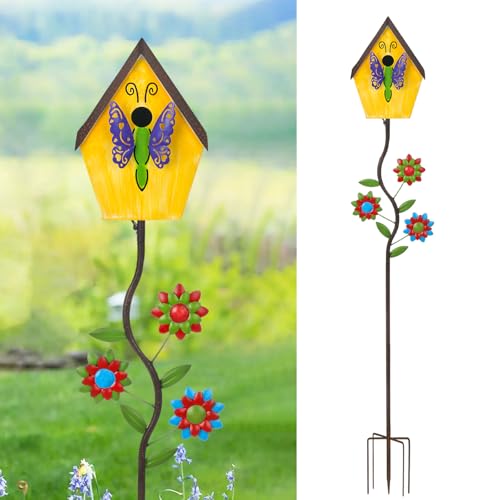 Vogelhaus-Pfahl für den Außenbereich, Metall, Wildvogel-Futterstation, Vogelhaus-Pfahl mit Schmetterlings-Design, Outdoor-Dekorationen für Terrasse, Hinterhof, Garten, 129,5 cm Vogelhaus-Pfahl für den Außenbereich, Metall, Wildvogel-Futterstation, Vogelhaus-Pfahl mit Schmetterlings-Design, Outdoor-Dekorationen für Terrasse, Hinterhof, Garten, 129,5 cm von BAYN