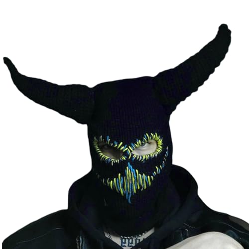 BAYORE Wintermützen Teufelshörnern Genähte Mundnarben Strickmütze Halloween Ski Warme Strickmütze Erwachsene BAYORE Wintermützen Teufelshörnern Genähte Mundnarben Strickmütze Halloween Ski Warme Strickmütze Erwachsene von BAYORE
