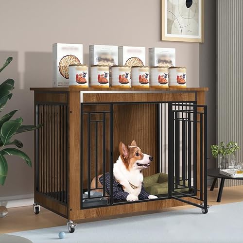 Hundehütte Indoor Haustierkäfig für Mittelgroße Hunde Hundehaus mit Türriegel Multifunktional Hundehaus TV Schrank Tierkäfig Hundebox für Mittelgroße Kleine Hunde bis zu 60kg. (Color : Walnut Color, von BAYTEWJX