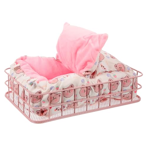 BAZEITFLOW 1 Satz Hamsterbett aus Eisen Teiliges mit Rosa Gestell und Weißem für Kleine Haustiere Wie Hamster und Papageien Multifunktionales Nest für Komfortable Ruhezeit Beißfest und von BAZEITFLOW