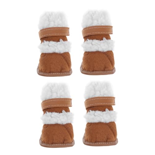 BAZEITFLOW 2 Paare Hundeschuhe Pfotenschutz Schneestiefel für Kleine Hunde Warm und rutschfest Welpenschuhe Outdoor Winterstiefel für Haustiere in Khaki von BAZEITFLOW