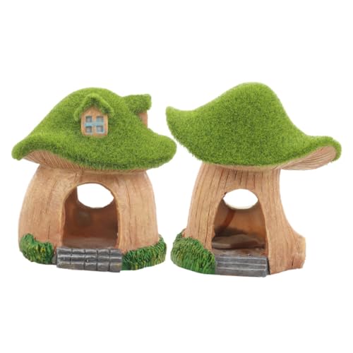 BAZEITFLOW 2 Stück Aquarium Dekoration Moos Pilz Haus Figuren Fischaquarium Verstecke und Landschaftsornamente Langlebiges Harz Geeignet für Aquarium Teich Mini Garten Gestaltung von BAZEITFLOW