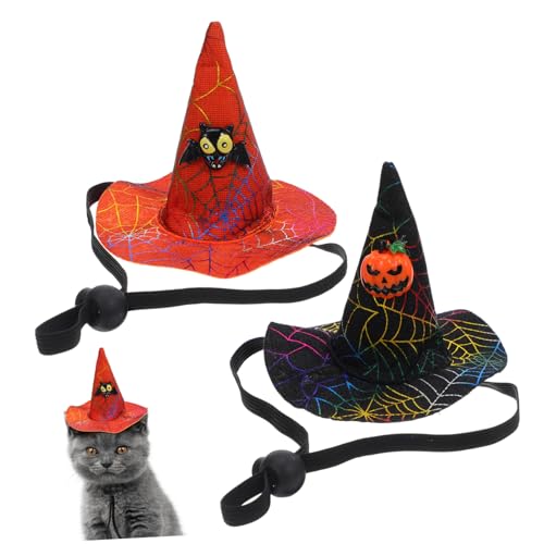 BAZEITFLOW 2 Stück Halloween Haustier Kostüm Hüte Verstellbar Lustig Partyhut mit Kürbis und Fledermaus Motiv Atmungsaktiv für Hunde Katzen Festliche Haustierdeko Zufällige von BAZEITFLOW