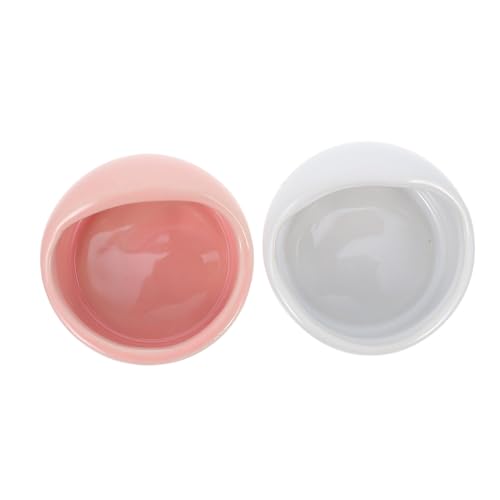 BAZEITFLOW 2 Stück Keramik Hamster Futternapf Teilig Waschbar Umkippen Kleine Nagetier Fressschalen für Meerschweinchen Kaninchen Kleintiere Rosa Weiß von BAZEITFLOW