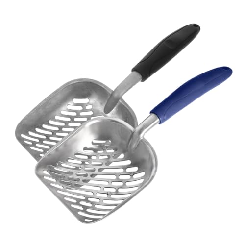 BAZEITFLOW 2 Stück Metall Katzenschaufel mit Großporigem Sieb Ergonomischer Griff für Komfortables Flacher Kopf für Gründliche Reinigung Kompatibel mit Allen Katzenstreuarten Effiziente von BAZEITFLOW