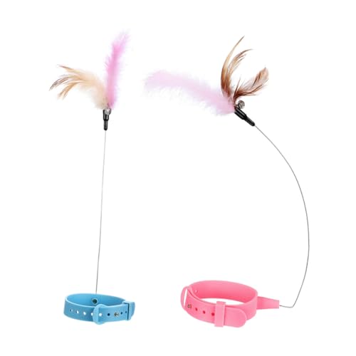 BAZEITFLOW 2 Stück Multifunktionales Katzenspielzeug Teiliges Katzenhalsband mit Spielangel Interaktives Teaser Stick für Drinnen Fördert Aktivität und Beschäftigung Großer Katzen von BAZEITFLOW