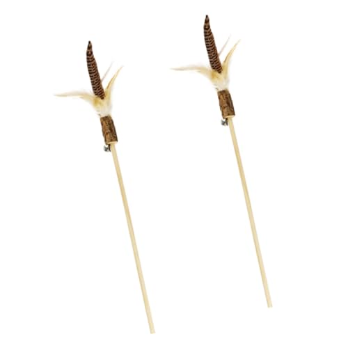 BAZEITFLOW 2 Stück Teiliges Katzenspielzeug Holzstab mit Federn Interaktiver Katzenangel Stab für Kätzchen Fördert Bewegung und Spiel gegen Beißen zur Gesundheitsförderung und Beschäftigung von BAZEITFLOW