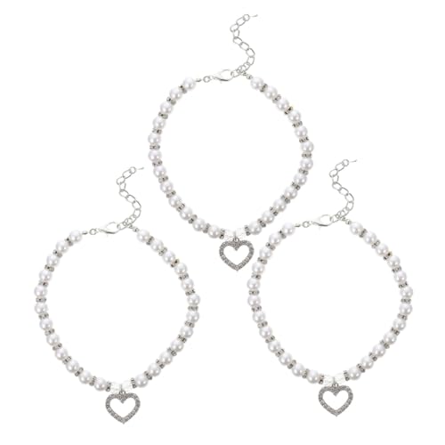BAZEITFLOW 3 Stück Faux-perlen- für Kleine Hunde und mit Strass-herzanhänger Verstellbare Perlenkette Leichtes und Komfortables Schmuckaccessoire für Welpen Hochzeit Geburtstag von BAZEITFLOW