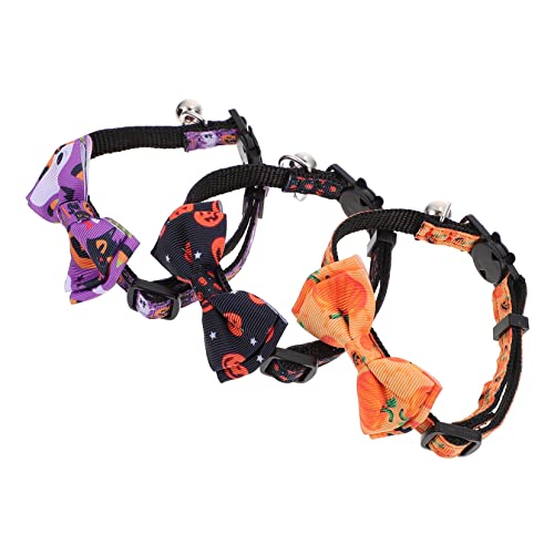 BAZEITFLOW 3 Stück Halloween Katzenhalsband mit Glocke und Verstellbarer Fliege Teiliges für Kleine Katzen Komfortabel und Atmungsaktiv Festliches Haustierzubehör für Halloween Party von BAZEITFLOW