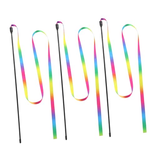 BAZEITFLOW 3 Stück Teiliges Katzenspielzeug mit Bunten Regenbogenbändern Interaktiver Katzenangel Stab für Training und Bewegung Geeignet für Katzen Aktivität und Bindung von BAZEITFLOW