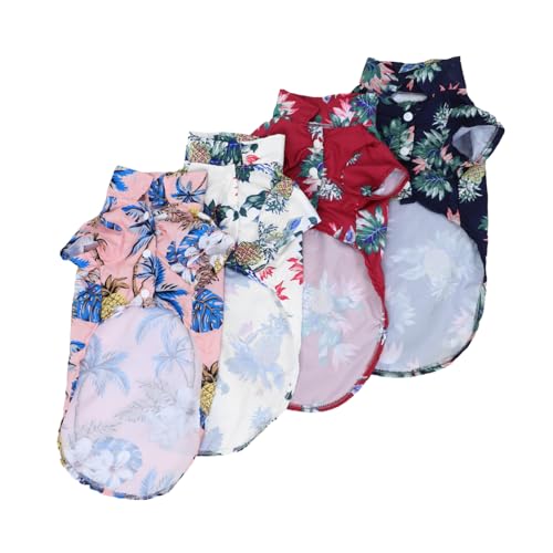 BAZEITFLOW 4 Stück Haustierhemd Chihuahua -Kleidung Hund Dackelkleidung Sommercamp-Haustierkleidung Baumwolle groß Ärmel Kühlung Welpenhemd Haustier Hawaiihemd Polyester von BAZEITFLOW