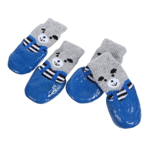 BAZEITFLOW 4 Stück Haustierschuhe Abs Haustiere Pfoten Hausschuhe Greifer Bausatz Stiefeletten Hunde-hosenträgerstiefel Verhindern Welpe Austauschbare Hundesocken Baumwolle Blue von BAZEITFLOW