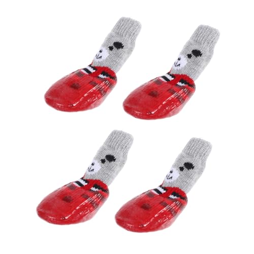 BAZEITFLOW 4 Stück Haustierschuhe Hund Stiefeletten zusammenklappbar Greifer Bausatz Welpe waschbare Haustiersocken atmungsaktiver Pfotenschutz tragbare Baumwollsocken Baumwolle rot von BAZEITFLOW