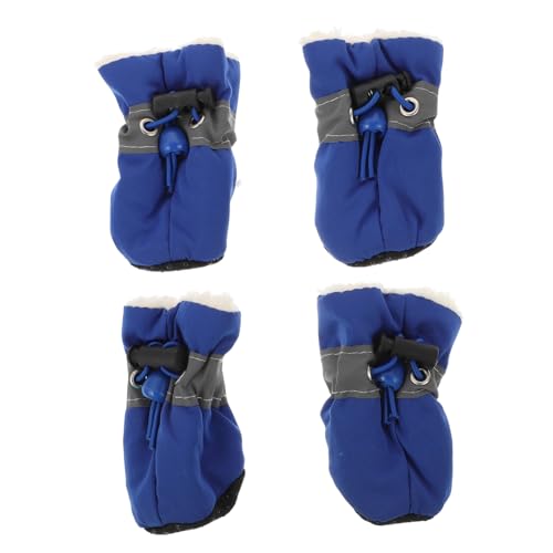 BAZEITFLOW 4 Stück Schuhüberzüge für Haustiere Katzenschuhe rutschfeste Hundeschuhe Hund Katze warme Schuhe Welpenschuhe Anti-Rutsch-Schuhe für Haustiere Haustier warme Schuhe Stoff Blau von BAZEITFLOW