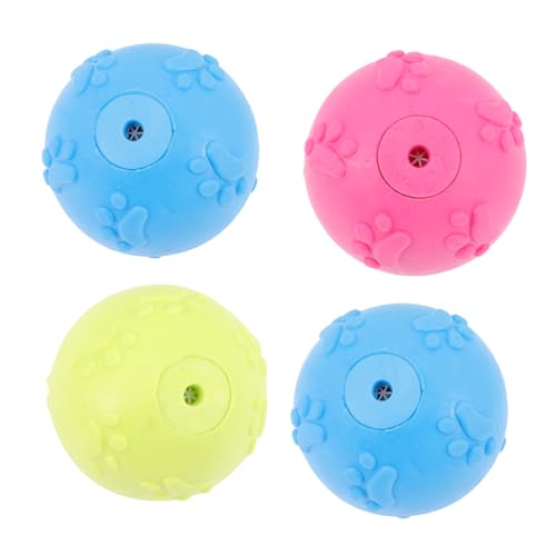 BAZEITFLOW 4 Stück TPR Hundespielzeug Quietschender Kau Ball für Kleine Hunde Interaktives Kauspielzeug zur Zahnpflege und Zahnreinigung Fördert Kauen und Kiefermuskulatur Zufällige Farbe von BAZEITFLOW