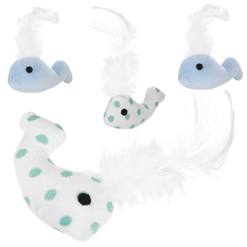 BAZEITFLOW 4 Stück Teiliges Katzenspielzeug Plüsch mit Federn Interaktives Kuscheltier für Katzen Kätzchen von Spiel und Bewegung Indoor Geeignet Blau Grün von BAZEITFLOW