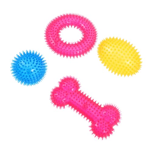 BAZEITFLOW 4 Stück Teiliges Robustes Hundespielzeug aus Elastischen Stacheligen Bällen für Welpenzahnpflege Interaktives Kauspielzeug für Kleine Mittlere und Große Hunde Langlebig und von BAZEITFLOW