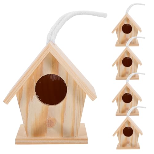 BAZEITFLOW 5 Stück Mini Vogelhaus Ornament aus Holz Imitation Vogel Nest für Garten Zimmer Dekoration für Ostern Kreative Gestaltung Zufällige Farbe von BAZEITFLOW